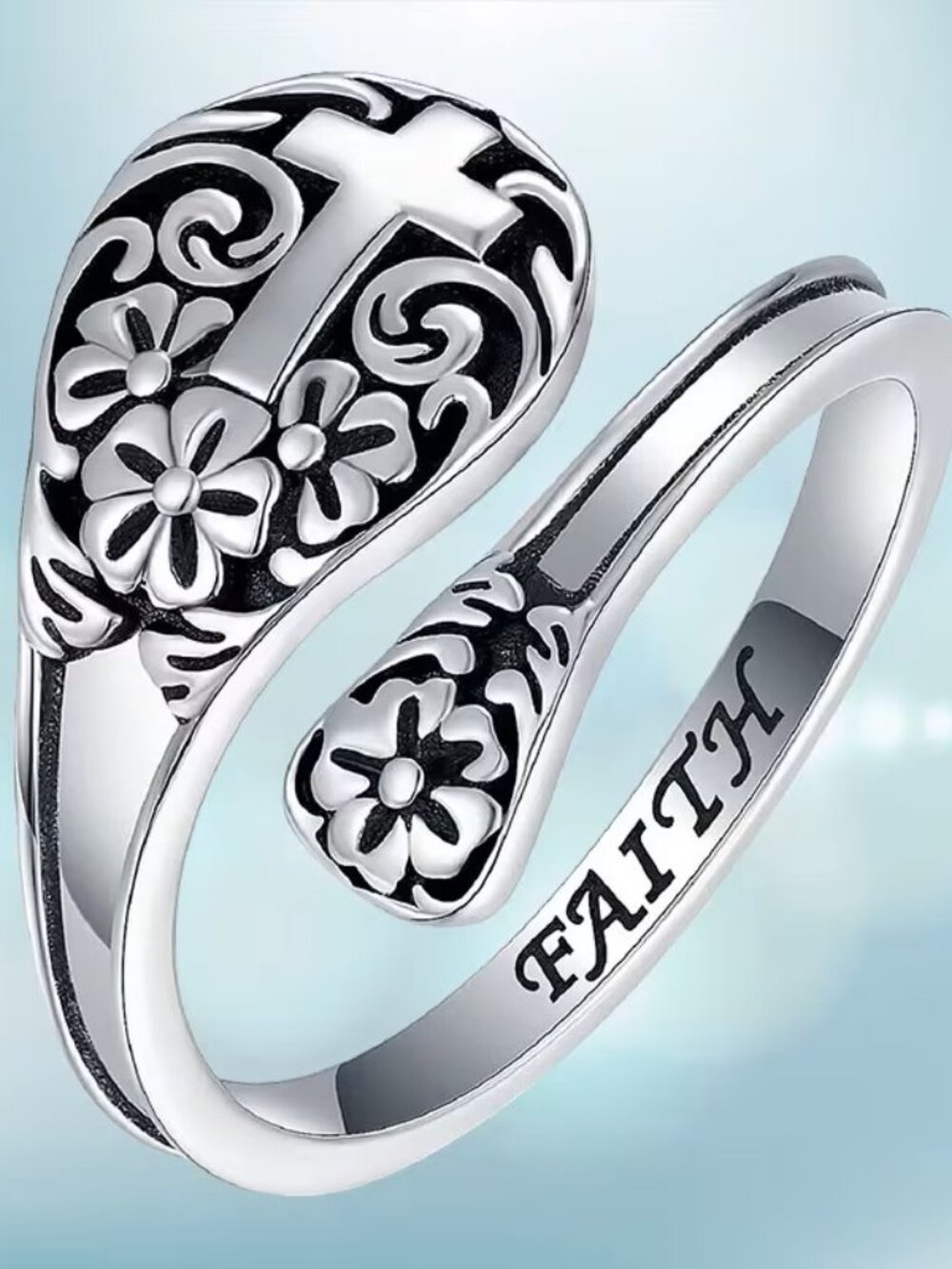 Cross Flower Religious Faith Ring Z1
